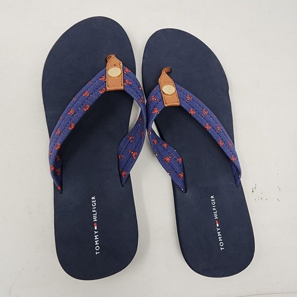 Tommy Hilfiger Sandals Womens 10 Navy Blue Ceviche Lobster Flip Flops Logo - Picture 5 of 7